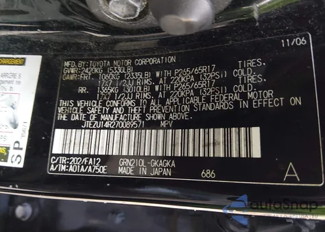 2007 Toyota 4Runner Sr5 V6 z USA, uszkodzony, nr VIN JTEZU14R270089571